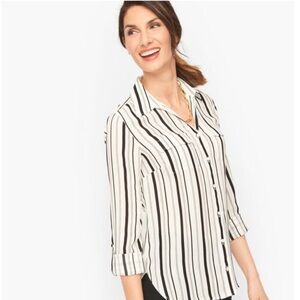 Talbots black and white long sleeve blouse size small NWT
